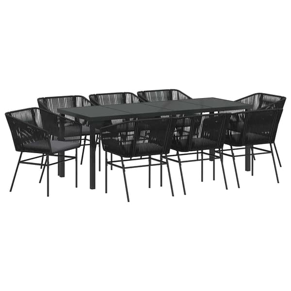 vidaXL Have Spisebordssæt 9 pcs Sort Poly rattan
