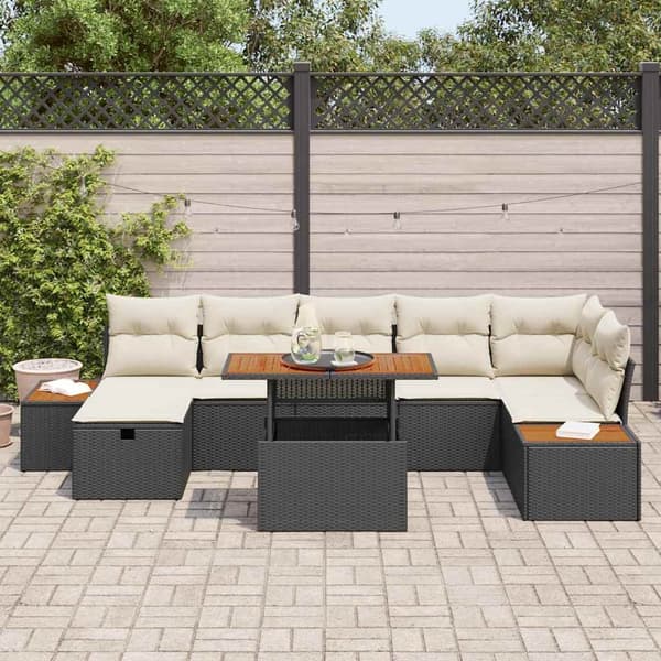 vidaXL Havesofa Sæt 8 pcs Sort polyrattan