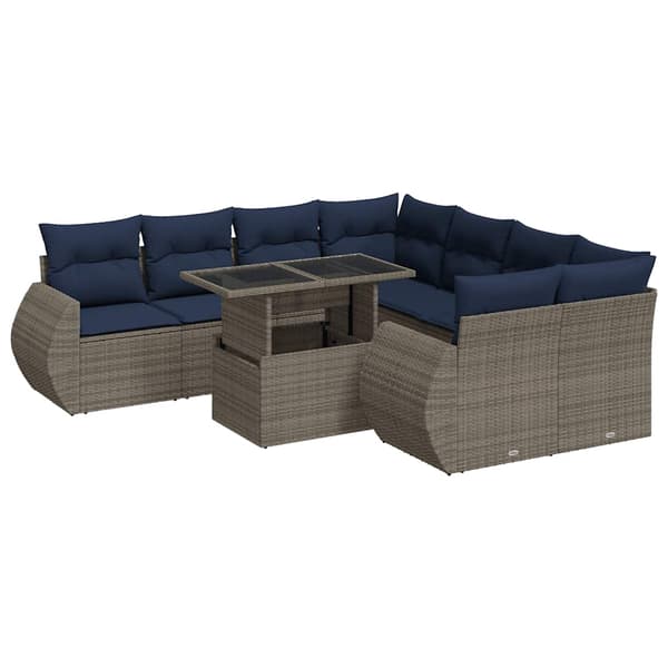 vidaXL sofasæt til haven 9 dele med hynder polyrattan akacietræ grå