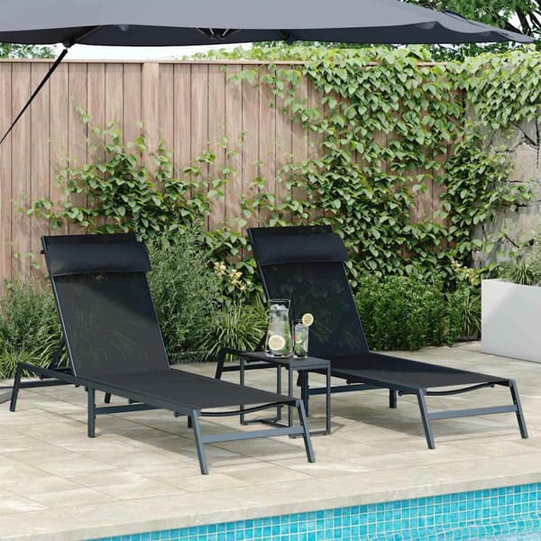 vidaXL Solstole 2-person 3 pcs Sort og Anthracit Stål