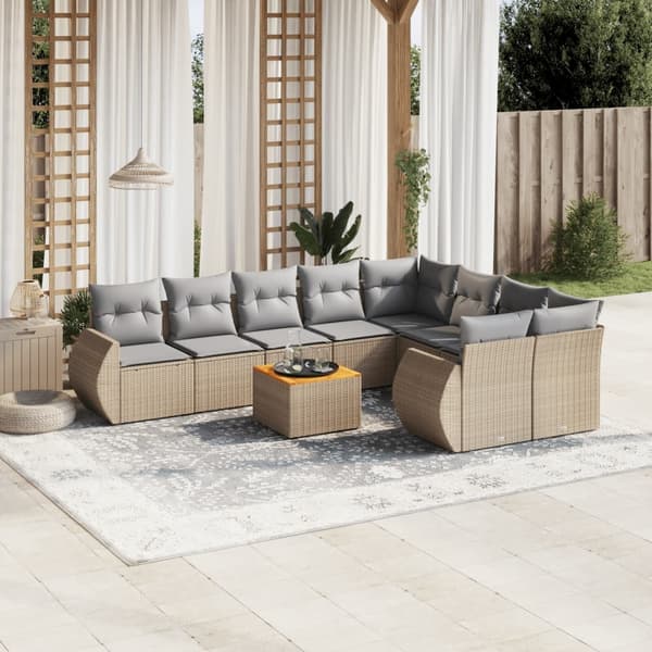vidaXL sofasæt til haven 10 dele med hynder polyrattan beige