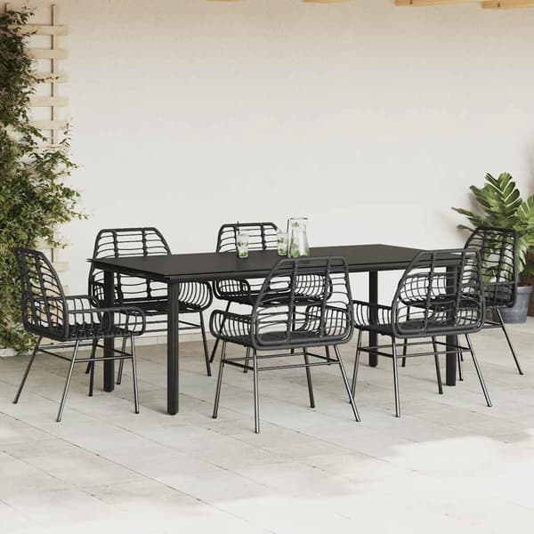 vidaXL 7 dele spisebordssæt til haven polyrattan glas sort