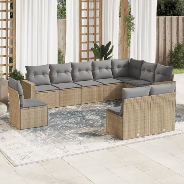 vidaXL sofasæt til haven 10 dele med hynder polyrattan beige