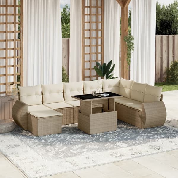 vidaXL sofasæt til haven 9 dele med hynder polyrattan beige