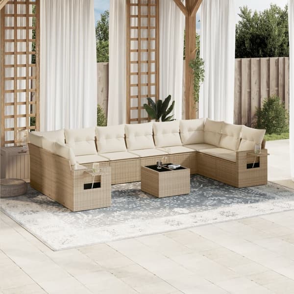 vidaXL sofasæt til haven 11 dele med hynder polyrattan beige