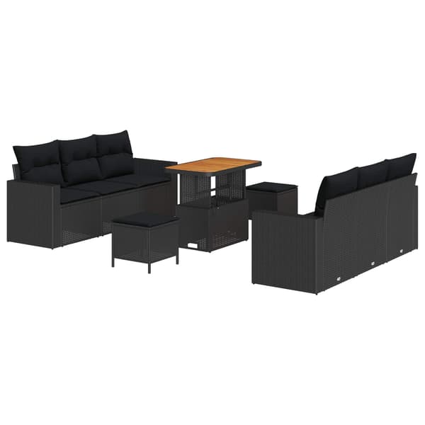 vidaXL Havesofa Sæt 9 pcs Sort polyrattan