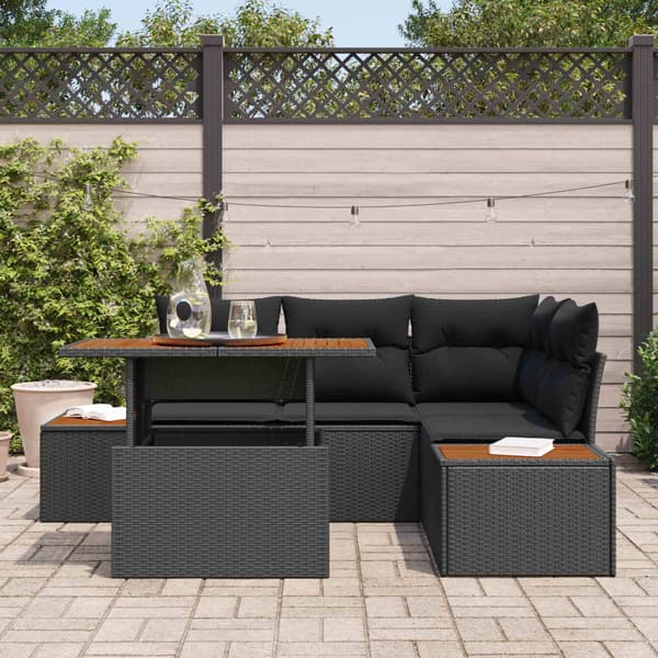 vidaXL Havesofa Sæt med opbevaring 5 pcs Sort Poly rattan