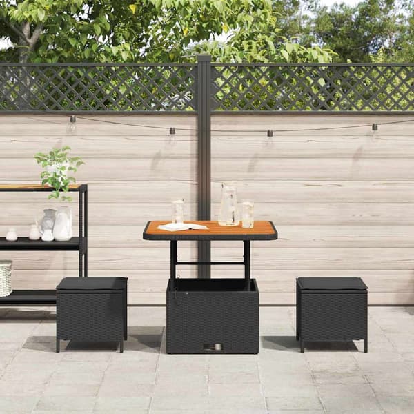 vidaXL Have Spisebordssæt Sort polyrattan