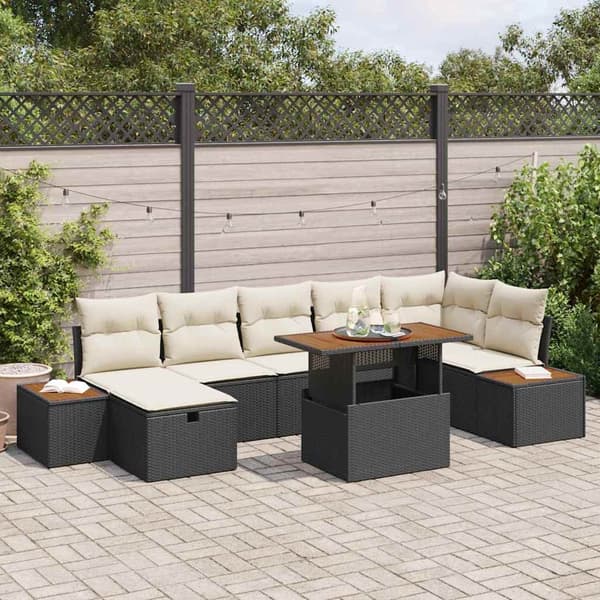 vidaXL Havesofa Sæt 8 pcs Sort polyrattan