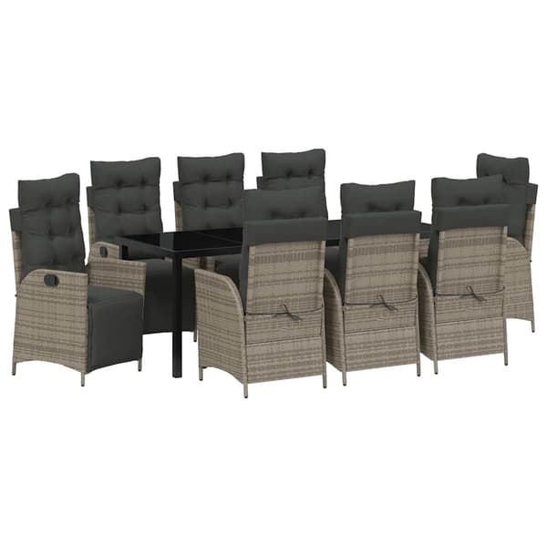 vidaXL Have Spisebordssæt 9 pcs Grå Poly rattan