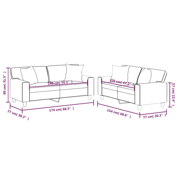 vidaXL sofasæt 2 dele med puder kunstlæder sort