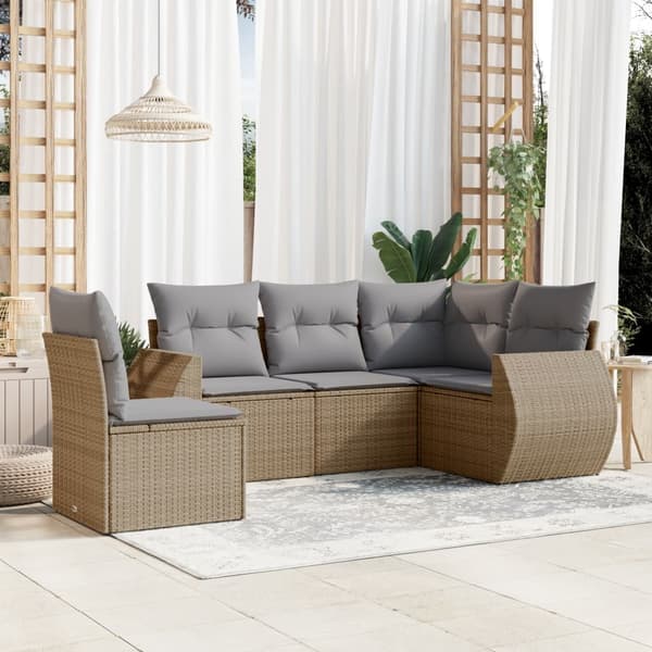 vidaXL sofasæt til haven 6 dele med hynder polyrattan beige