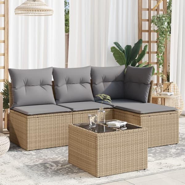vidaXL sofasæt til haven 5 dele med hynder polyrattan beige