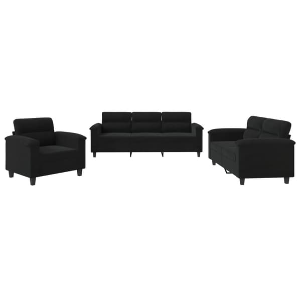 vidaXL sofasæt 3 dele med hynder mikrofiberstof sort