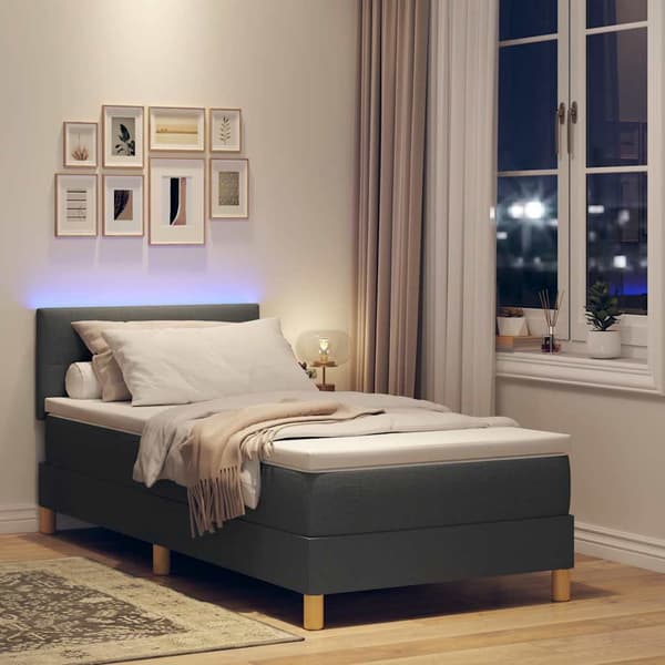 vidaXL LED Box Spring Bed med madras Mørkegrå 100 x 200 cm Stof