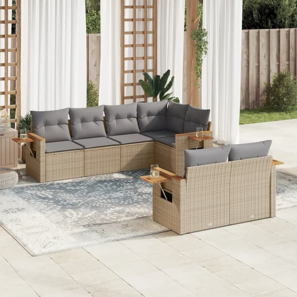 vidaXL sofasæt til haven 7 dele med hynder polyrattan beige