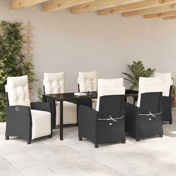 vidaXL Have Spisebordssæt 7 pcs Sort polyrattan