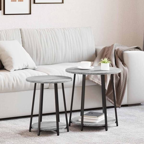vidaXL Sidebordssæt med hylde 2 pcs Grå Sonoma og Sort