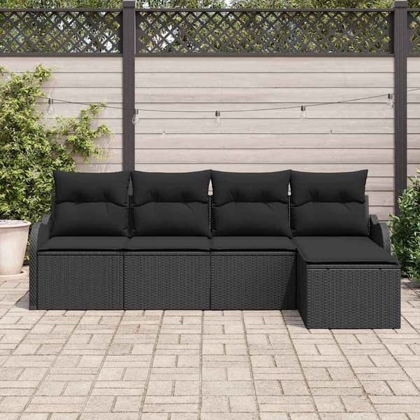 vidaXL Havesofa Sæt med opbevaring 5 pcs Sort polyrattan