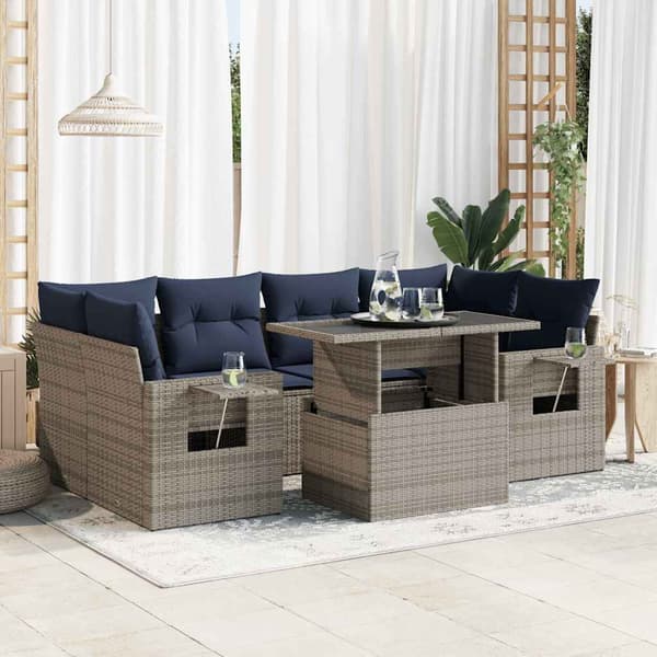 vidaXL sofasæt til haven 7 dele med hynder polyrattan grå