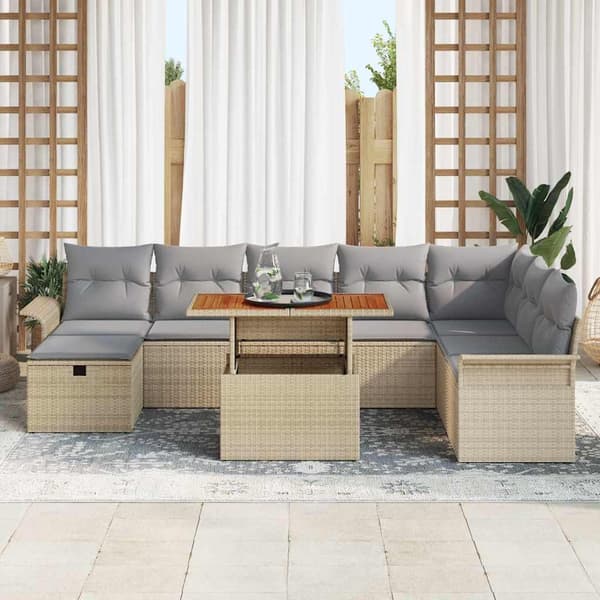 vidaXL Havesofa Sæt 9 pcs Beige polyrattan