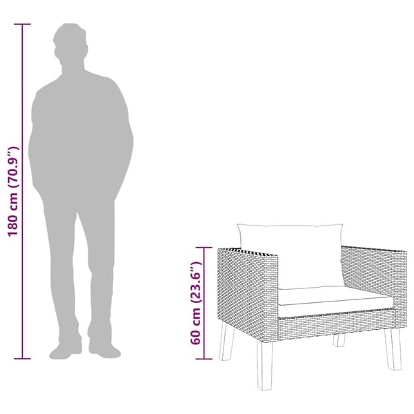 vidaXL 1-personssofa med hynder polyrattan sort