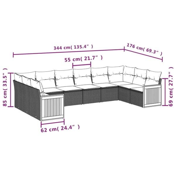 vidaXL sofasæt til haven 10 dele med hynder polyrattan beige