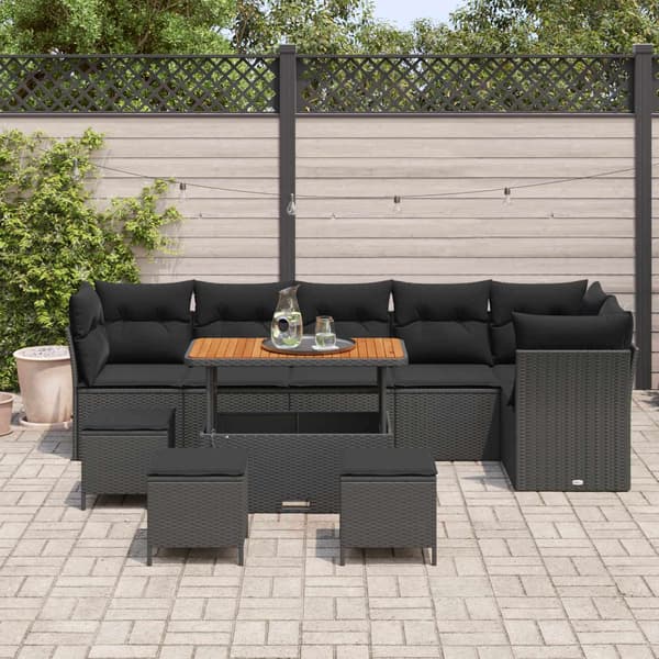 vidaXL Havesofa Sæt 10 pcs Sort polyrattan