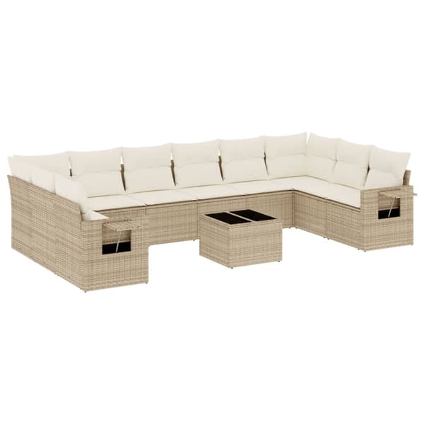 vidaXL sofasæt til haven 11 dele med hynder polyrattan beige
