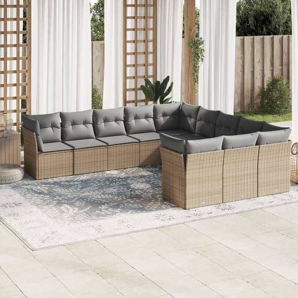 vidaXL sofasæt til haven 11 dele med hynder polyrattan beige