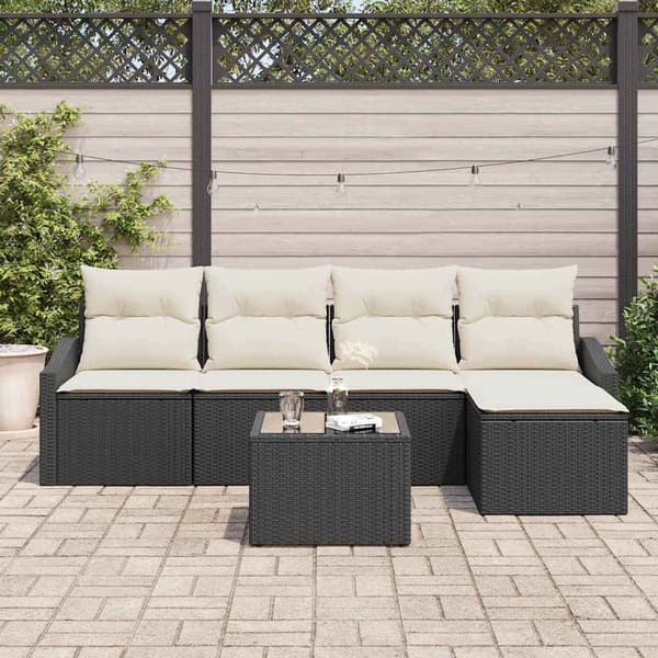 vidaXL Sofasæt med hynde 6 stk. Sort polyrattan