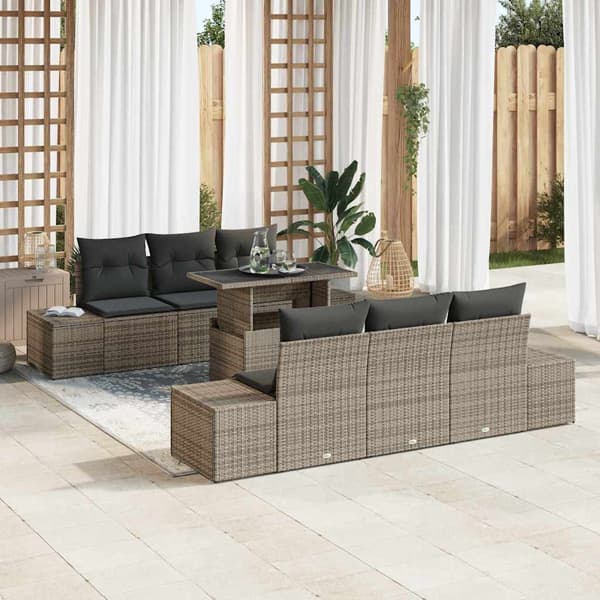 vidaXL Sofa Sæt med pude 7 pcs Grå polyrattan