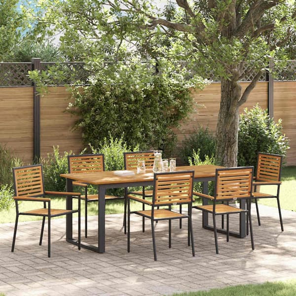 vidaXL Have Spisebordssæt 7 pcs Sort Poly rattan og solid akacietræ
