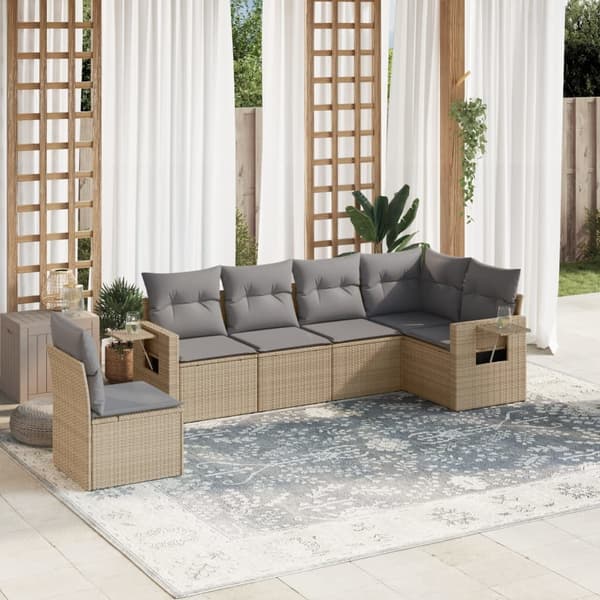 vidaXL sofasæt til haven 6 dele med hynder polyrattan beige