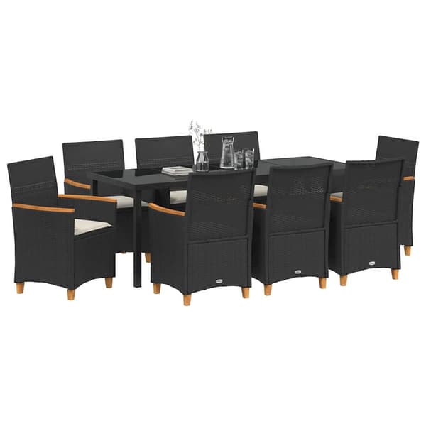 vidaXL Have Spisebordssæt 9 pcs Sort polyrattan