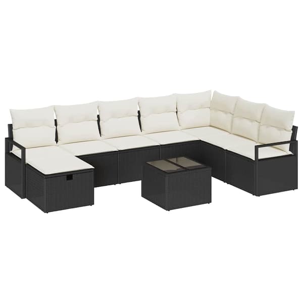 vidaXL Havesofa Sæt 8 pcs Sort Poly rattan