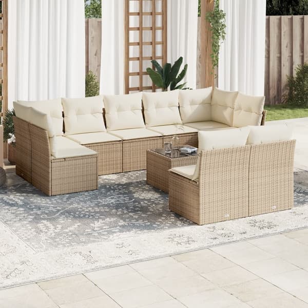 vidaXL sofasæt til haven 10 dele med hynder polyrattan beige