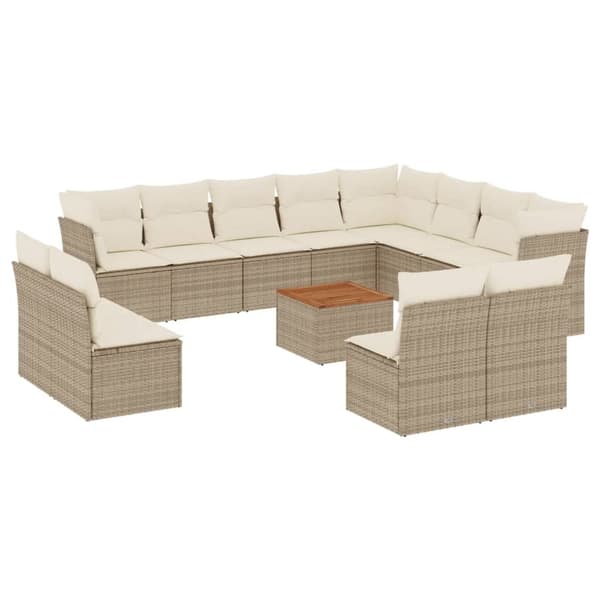 vidaXL sofasæt til haven 13 dele med hynder polyrattan beige