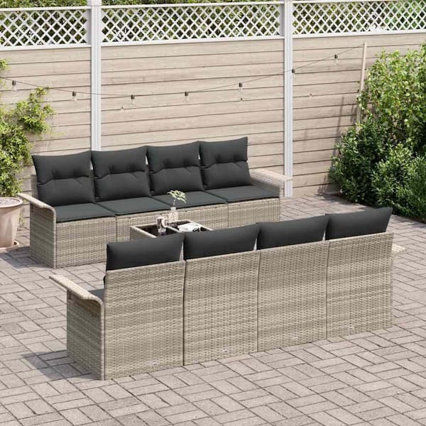 vidaXL Havesofa Sæt 9 pcs Lysegrå Poly rattan