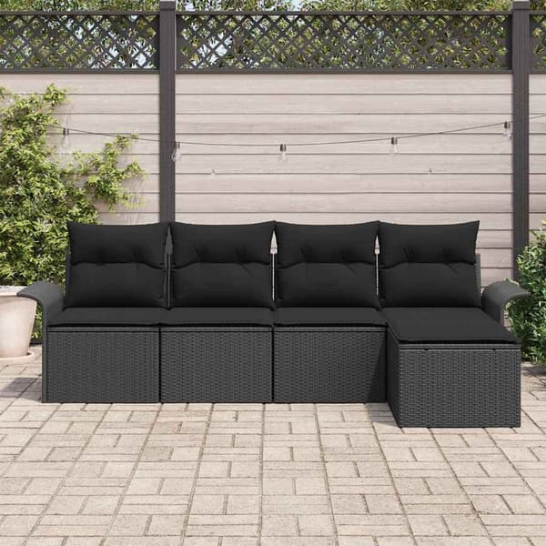 vidaXL Udendørs sofa med pude 5 pcs Sort polyrattan
