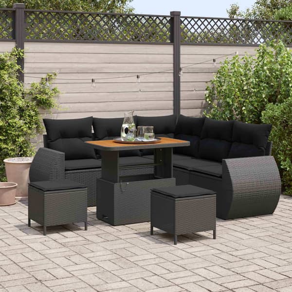 vidaXL Havesofa Sæt 8 pcs Sort polyrattan