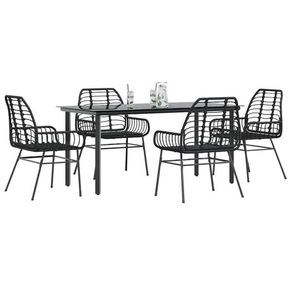 vidaXL 5 dele spisebordssæt til haven polyrattan glas sort