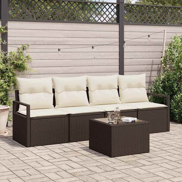 vidaXL Sofa Sæt 5 pcs Brun og Creme polyrattan