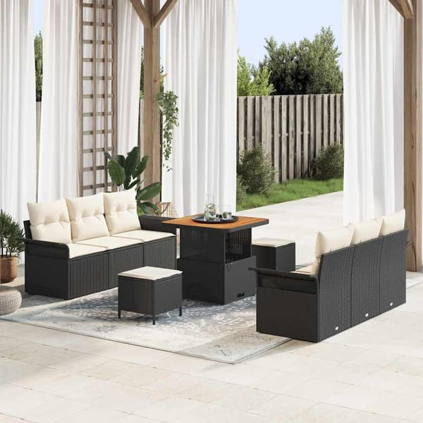 vidaXL Havesofa Sæt 9 pcs Sort polyrattan