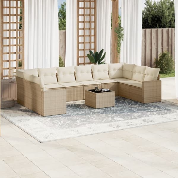 vidaXL sofasæt til haven 11 dele med hynder polyrattan beige