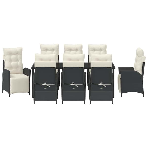vidaXL Have Spisebordssæt 9 pcs Sort Poly rattan