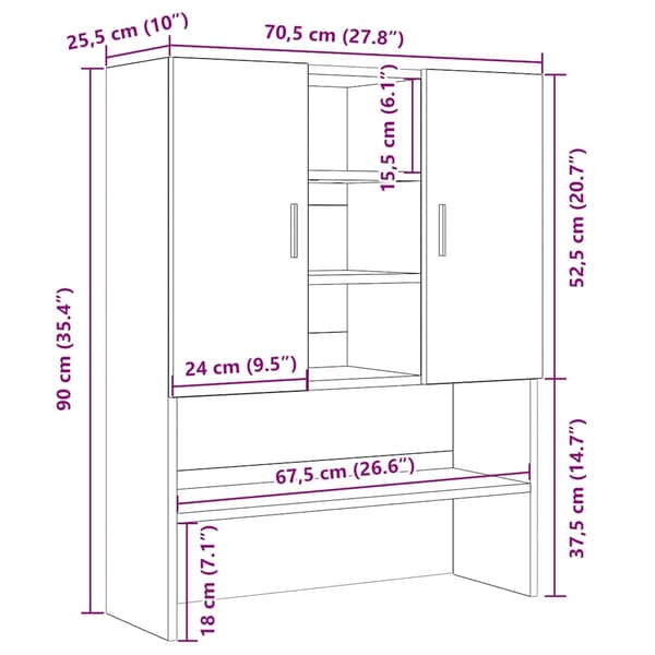 vidaXL badeværelsesskab 70,5x25,5x90 cm sort egetræsfarve