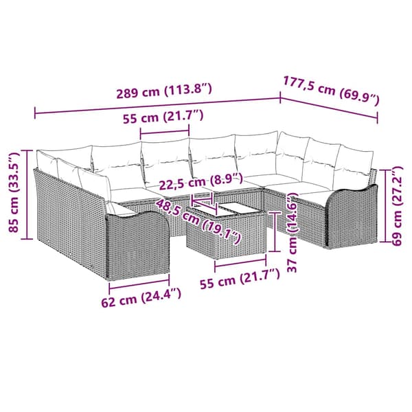 vidaXL Havesofa Sæt 10 pcs Sort polyrattan
