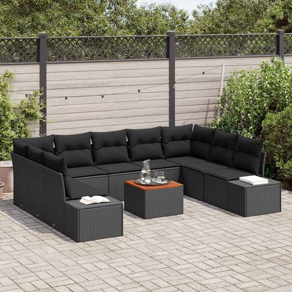 vidaXL Havesofa Sæt 10 pcs Sort