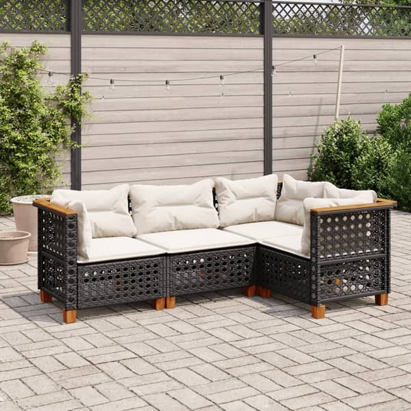 vidaXL sofasæt til haven 4 dele med hynder polyrattan sort